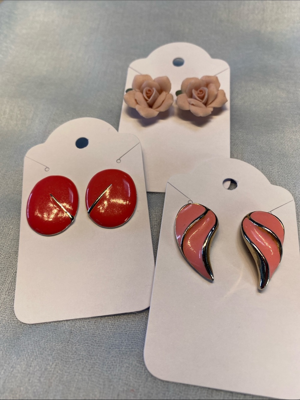 Women's Pink Rose & Coral Enameled Stud Earring Set